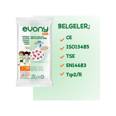 Kids Elastik Kulaklıklı Cerrahi Çocuk Maskesi 10'lu
