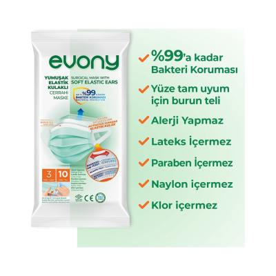 Yumuşak Elastik Kulaklıklı Cerrahi Maske 10'lu