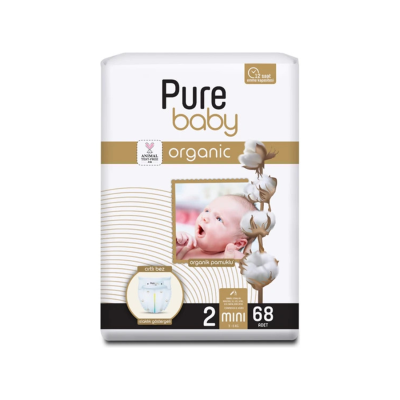 Organik Pamuklu Cırtlı Bez Tekli Paket 2 Numara Mini 68 Adet