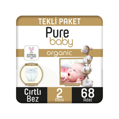 Organik Pamuklu Cırtlı Bez Tekli Paket 2 Numara Mini 68 Adet