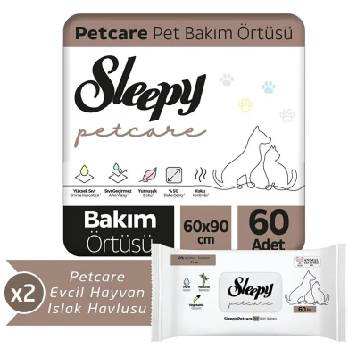 Petcare 2x30 Adet Pet Bakım Örtüsü 2x60 Evcil Hayvan Islak Havlusu
